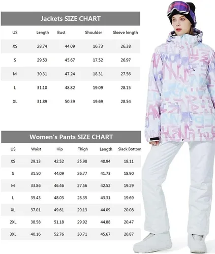 Vista 6 de Chaqueta y pantalones de esquí estampados coloridos de snowboard a prueba de viento para mujer de moda