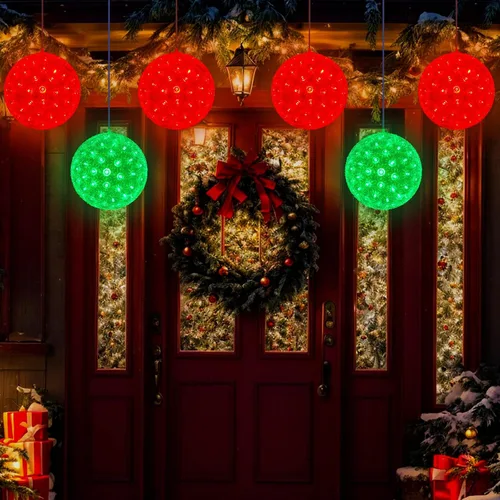 Vista 6 de Baquler 12 Adornos de Bolas de Luz Estelar de Navidad, Luces Esféricas Colgantes de 6" con 100 LED con Enchufe Apilable y Gancho en S