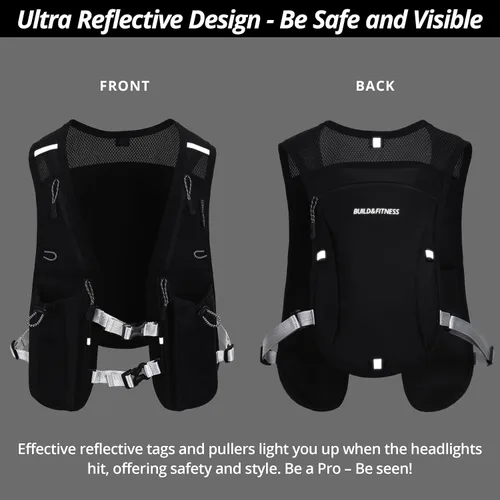 Vista 6 de Running Hydration Vest for Women and Men. Reflective, 8 Pocket, Quick Dry, Water-Resistant, Breathable, Adjustable Backpack for Runs, Hiking