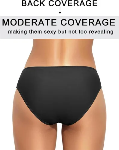 Vista 5 de Tempt Me Parte inferior de bikini con tiras para mujer, cobertura completa, parte inferior de traje de baño, parte inferior de bikini Negro-2
