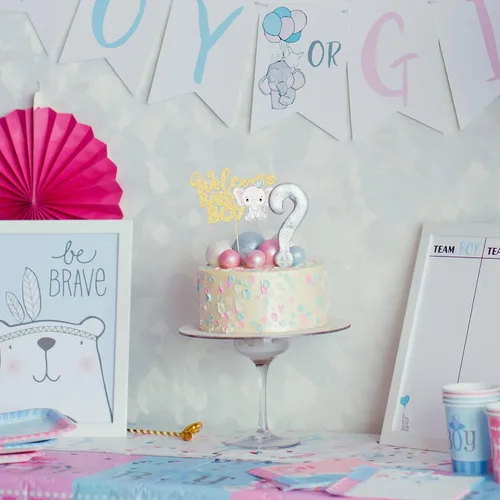 Vista 6 de Gyufise 1 pieza de decoración de pastel de bebé con purpurina dorada para baby shower, elefante para pasteles, decoración para recién nacidos