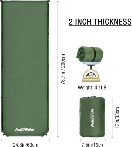 Vista 4 de Naturehike Colchoneta para dormir, 2 pulgadas de grosor, autoinflable, para campamento, colchón de campamento duradero que se puede conectar