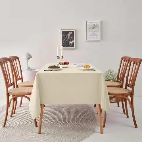 Vista 8 de Romanstile Mantel rectangular – Impermeable y resistente a las arrugas, mantel de poliéster lavable para cocina, comedor, fiesta, boda, uso en Beige