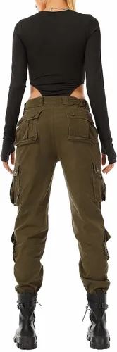 Vista 2 de Pantalones cargo de trabajo para mujer, de algodón, con 8 bolsillos, informal, estilo de combate militar
