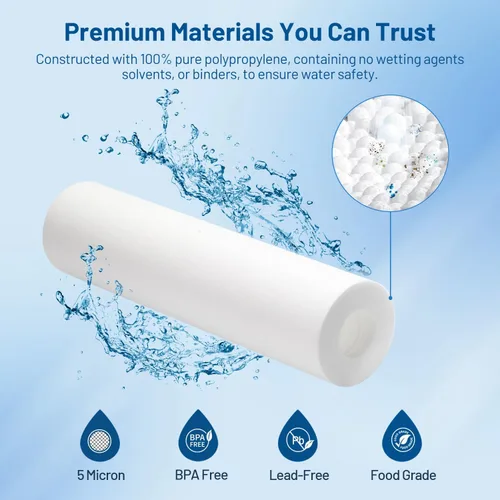 Vista 5 de Cartucho de repuesto para filtro de agua de 10 x 2.5 pulgadas, polipropileno de 5 micras y filtro de sedimento plisado de 5 micrones, paquete de 12