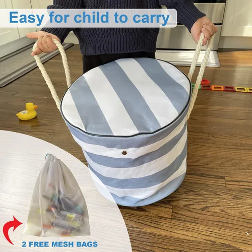 Vista 3 de Organizador de juguetes con tapete de juego y bolsas de malla para niños, contenedor de almacenamiento para sala de juegos de niños y niñas