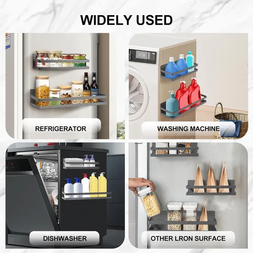 Vista 7 de Uten Estante grande para especias para refrigerador, paquete de 2 estantes magnéticos fuertes, organizador de refrigerador movible para cocina