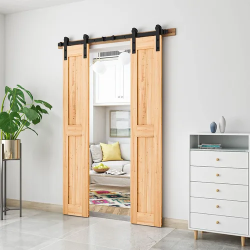 Vista 2 de SMARTSTANDARD Kit de herrajes para puerta corrediza de granero de doble puerta resistente de 5 pies, suave y silencioso, fácil de instalar, incluye