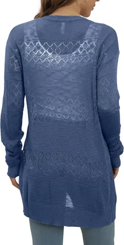 Vista 4 de GRECERELLE - Cárdigan casual ligero de manga larga, holgado, suave, con parte frontal abierta, drapeado, suéter de crochet para protección solar