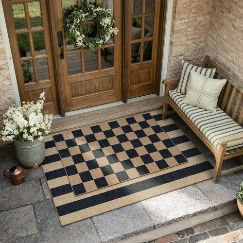 Vista 3 de Lahome Alfombra de yute a cuadros fácil 2'x3', alfombra pequeña para entrada, antideslizante, alfombra para la puerta delantera de la cocina