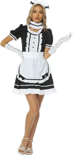 Vista 4 de Delantal de sirvienta francesa de anime Lolita, disfraz de cosplay de Halloween