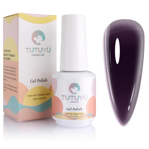 Vista 6 de Esmalte de uñas en gel color púrpura oscuro de medianoche - 15ml de esmalte de uñas en gel Jelly color morado negro, color traslúcido