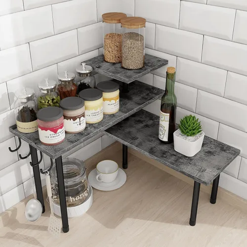 Vista 10 de Homode Estante organizador de encimera de baño, organizador de encimera de cocina, soporte de madera de 3 niveles para colocar sobre el fregadero