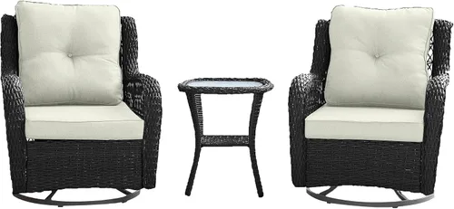 Vista 8 de Manhattan Comfort Fruttuo - Mecedora para exteriores con cojines impermeables extraíbles, hecha de ratán de acero, mecedora de patio resistente a