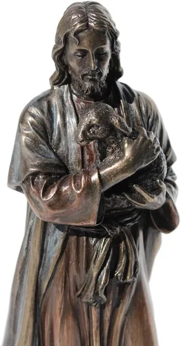 Vista 3 de US JesUS Holding A Lamb - Estatua de bronce fundido en frío de 6.25 pulgadas