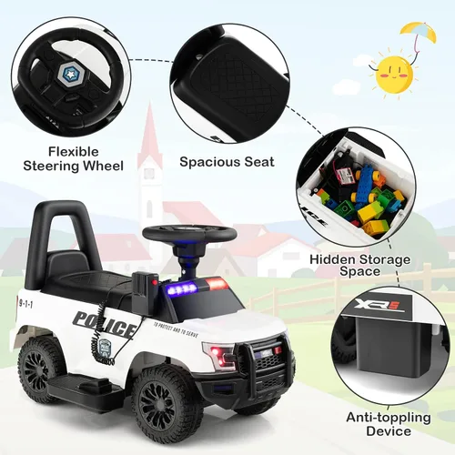 Vista 5 de GLACER Coche de policía para niños, auto de juguete eléctrico a batería de 6 V con megáfono real, música, luces intermitentes de sirena y faros