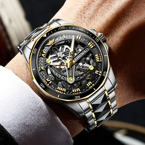 Vista 2 de OLEVS Luxury Automatic Self-Wind Watches for Men, Large Face Tungsten Steel Men's Mechanical Watch with Two Tone Band, 50M Waterproof, Sapphire