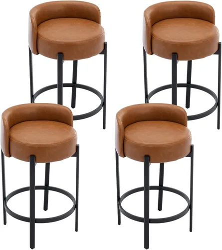 Vista 14 de DUOMAY Juego de 2 taburetes de bar modernos de 26 pulgadas de altura de mostrador, taburetes redondos de madera sin brazos, taburete de isla de Beige