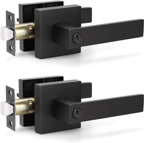 Vista 36 de KNOBWELL - Paquete de 1 manija para puerta delantera con llave y cerradura, manijas de palanca negras para puerta exterior, juego de cerradura