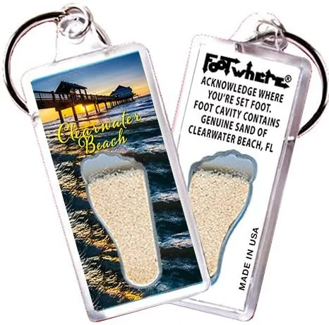 Vista 3 de FootWhere Llaveros Clearwater. Juego de 6 piezas. Auténtico recuerdo de destino que reconoce dónde has puesto el pie. Tierra auténtica de ubicación