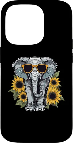 Vista 17 de Elephant with Sunglasses and Sunflowers Case for iPhone 16
