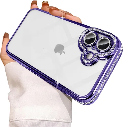Vista 16 de Funda compatible con iPhone 11 Pro Max con protector de lente de cámara de diamante con purpurina, bonita funda de cristal transparente a prueba