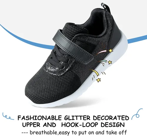 Vista 5 de Harvest Land - Tenis para niñas con brillantina y diseño de malla transpirable con gancho y lazo para correr (niños pequeñosniños grandes)