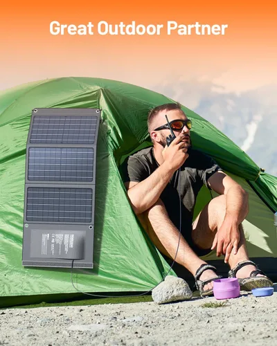 Vista 7 de GOODaaa 30W Panel Solar Portátil con Tres Salidas, Cargador Solar Plegable de Carga Rápida USB QC 3.0, Paneles Impermeables IP65 para Exteriores