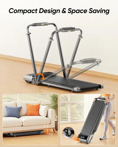 Vista 8 de Acezoe Walking Pad with 12% Incline & Height-Adjustable Handlebar, 5-in-1 Foldable Treadmill for Home & Office, Portable Under Desk Treadmill with