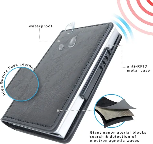 Vista 2 de Print Supremacy Cartera de cuero con funda de metal para tarjetas de crédito con cierre magnético (hasta 5 tarjetas), interruptor de plástico con 2