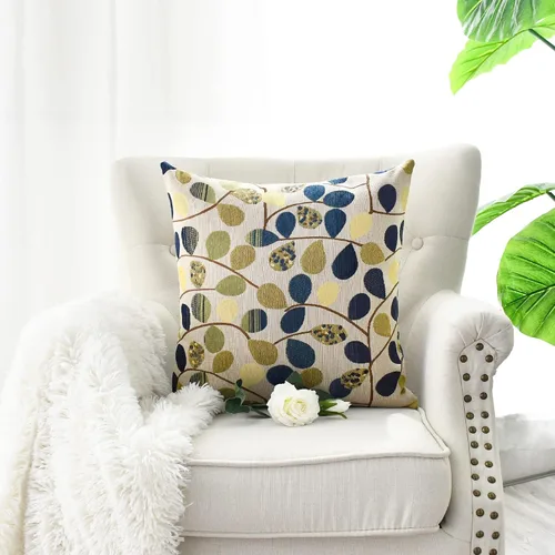 Vista 4 de CaliTime Funda de cojín para sofá, decoración del hogar, felpilla de lujo con hojas bonitas de ambos lados, 18 x 18 pulgadas, color azul crudo