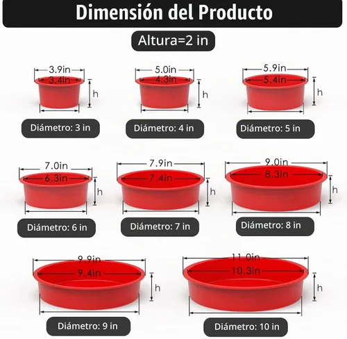 Vista 2 de Juego de 8 moldes de silicona para hornear – Moldes redondos de silicona antiadherentes para pasteles de capas, pasteles arcoíris y pasteles