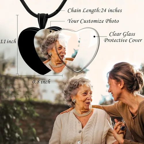 Vista 5 de Bivei Collar de urna para cenizas, collar personalizado de cenizas de recuerdo fotográfico, joyería de cremación para cenizas para mujeres y hombres