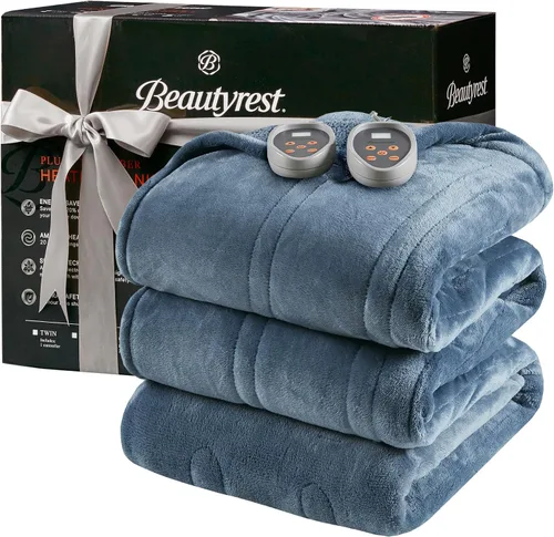 Vista 28 de Beautyrest Manta térmica, manta eléctrica, suave, cálida y reversible, manta térmica Sherpa para oficina, sofá, 3 ajustes de calor, apagado