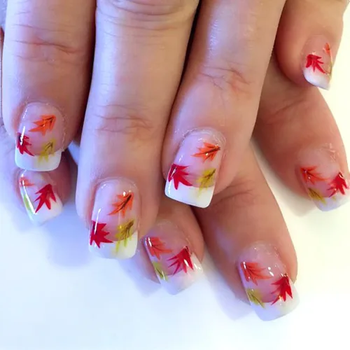 Vista 12 de 24 uñas postizas a presión de hoja de arce, uñas de almendra de longitud media, uñas postizas retro con hojas de otoño con diseño de Acción de Uñas