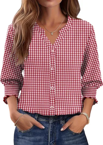 Vista 17 de LOMON Camisas con botones para mujer, manga 3/4, blusas casuales de negocios, blusas de verano 2026