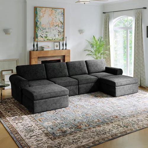 Vista 31 de Novilla Sofá modular de 108 pulgadas, sofás modulares modulares para sala de estar y dormitorio, funda extraíble de chenilla, sofá nube con soporte