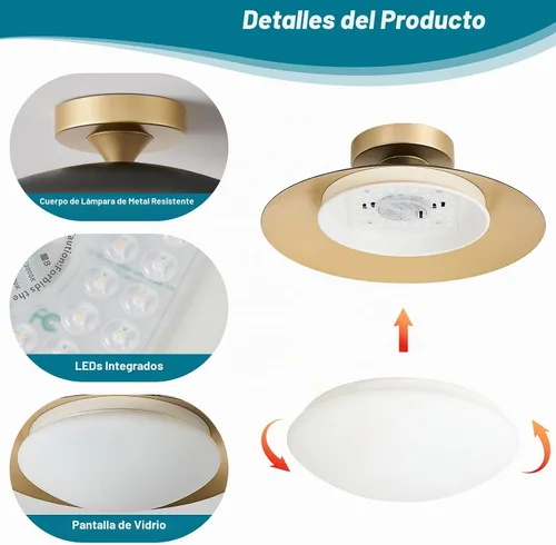 Vista 2 de YURNYQ Lámpara de techo LED moderna regulable en negro y dorado de 11.81