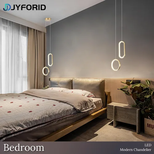 Vista 3 de Lámpara colgante LED moderna dorada mini con control remoto, 2 anillos, 24W, temperatura de color de 3 pasos, intensidad ajustable sin escalones