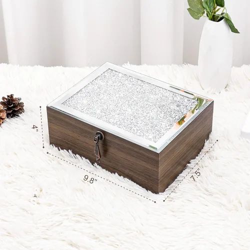 Vista 5 de Homde Caja organizadora de joyas con cubierta de cristal brillante para relojes, collares, aretes, anillos, regalo de lujo para mujeres y niñas