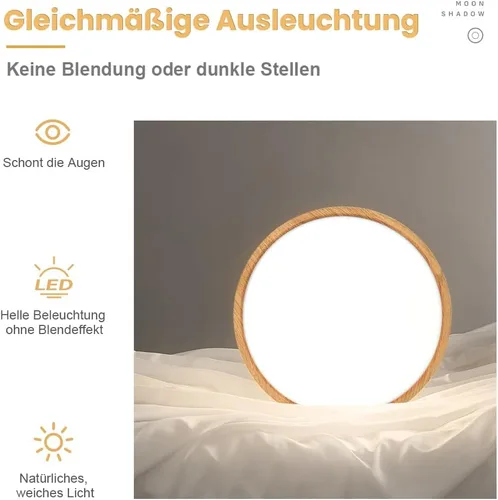 Vista 2 de LightingWill LED Ceiling Light Wood Look 24 W Diameter 30 cm, 2800 LM, 4000 K Neutral White, Round Flat, Modern Ceiling Light for Living Room
