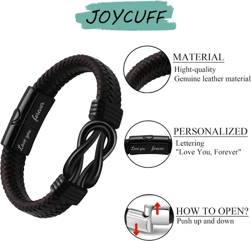 Vista 6 de JoycuFF Regalos para hombres, regalos para el día del padre, pulseras de cuero, regalo de cumpleaños para papá, novio, marido, nieto, hermano, hijo