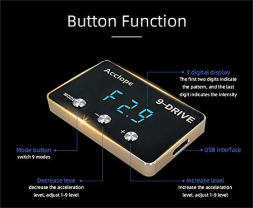 Vista 3 de Bautonery - Controlador electrónico LED de respuesta del acelerador de 9 unidades, pedal de gas, acelerador de carreras, compatible con Buick