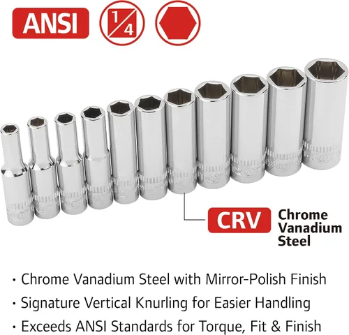 Vista 3 de Ingersoll Rand 11 Pc. Juego de llaves de vaso profundo de 1/4 pulgadas - Métrico 6 Pt.- 752045X