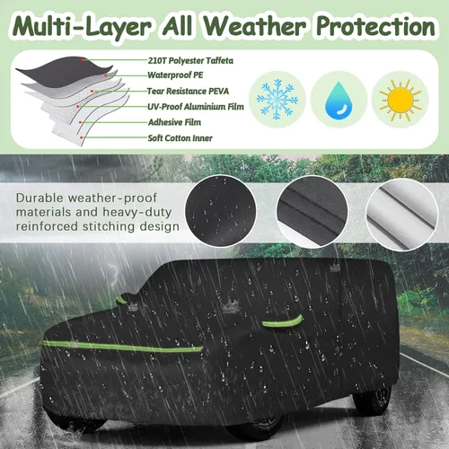 Vista 2 de Funda de automóvil de 6 capas para Hummer H2 SUV 2002-2009, 210T, impermeable, sol, lluvia, UV, polvo, nieve, protección al aire libre, H2, cubierta