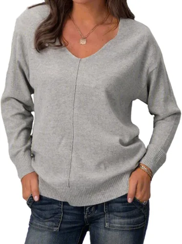 Vista 2 de Suéter casual para mujer, cuello en V, suave, ajustado, color liso, tejido suelto, sin botones