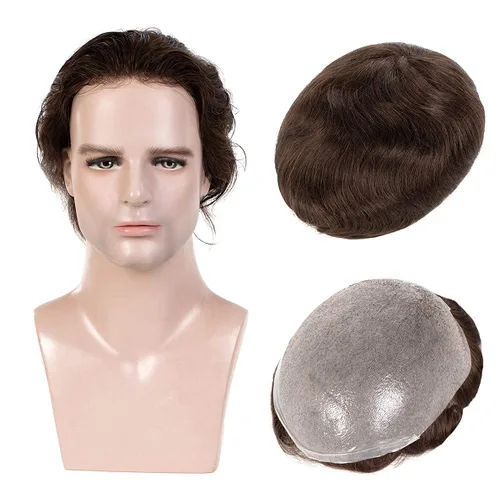 Vista 16 de Amiable toupee para hombres 0.001 in ultra suave piel fina para hombre, pieza de cabello humano real para hombres, sistema de reemplazo de cabello