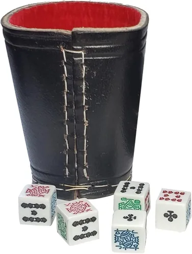 Vista 8 de Cyber-Deals - Taza compacta de cuero genuino para dados + dados con bolsa de almacenamiento de terciopelo negro