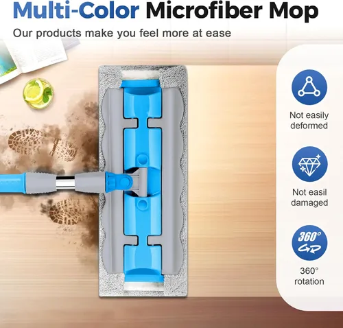 Vista 4 de Trapeador plano con mango de acero inoxidable con paños lavables reutilizables, trapeadores de microfibra profesionales 2025, 4 almohadillas