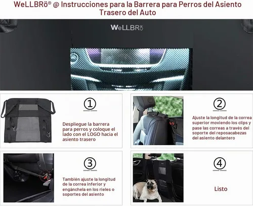 Vista 7 de Barrera de Asiento Trasero para Perros en Coche, Barrera de Nylon Acolchada y Duradera para Mascotas, Barrera de Viaje para Vehículos con 2 Ventanas